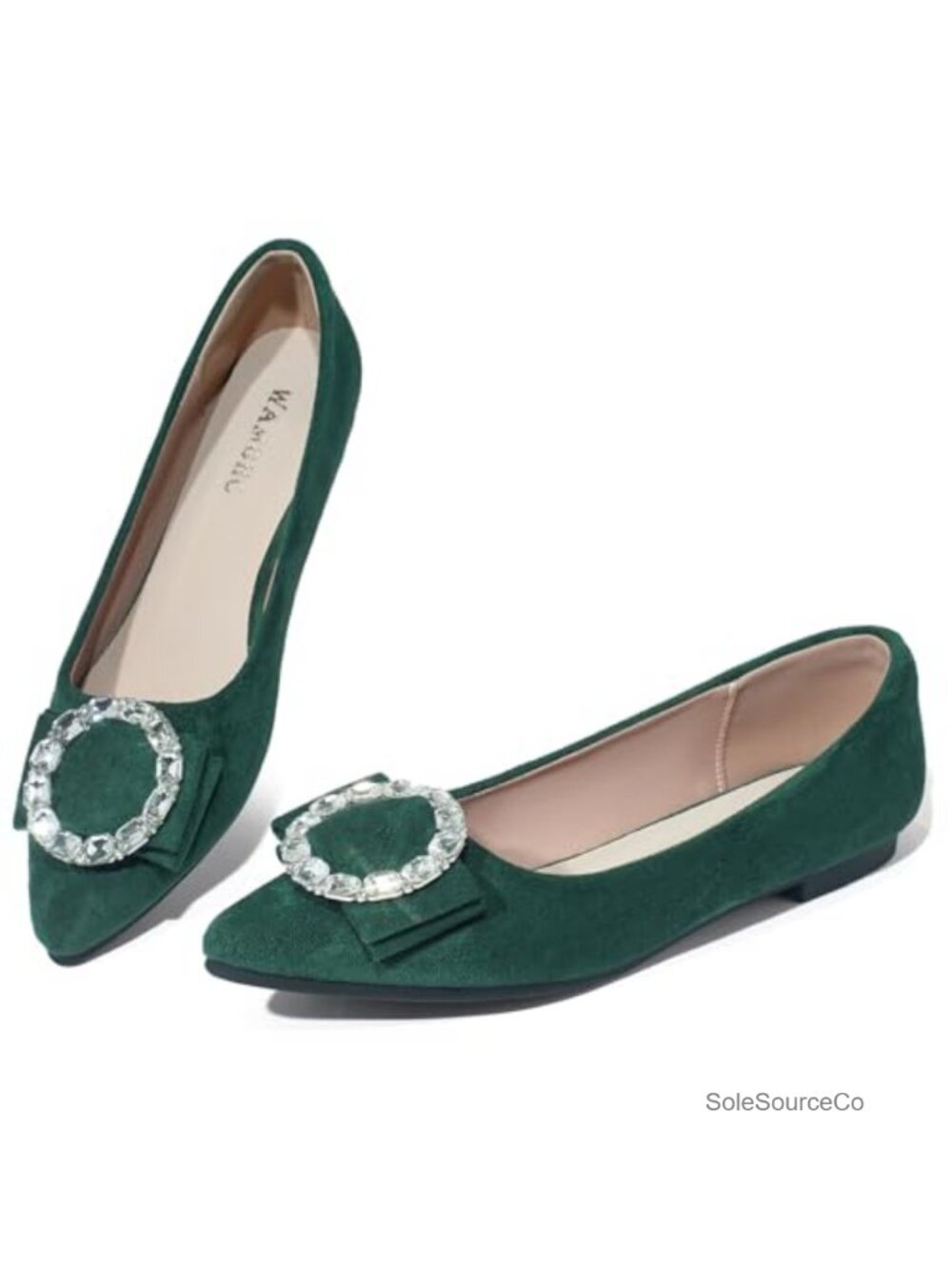 Faux Suede Rhinestone Ballet Flats for Women, Comfort Slip On Dress Shoes